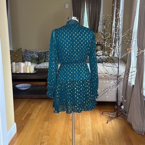 OPT Green Gold Mock Neck Mini Dress XS - Picture 5 of 11